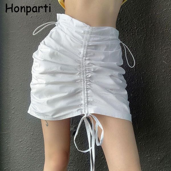 high waist pleated lace up mini skirts white color street style casual fashion women draped female clothing, Black
high waist pleated lace up mini skirts white color street style casual fashion women draped female clothing, Black