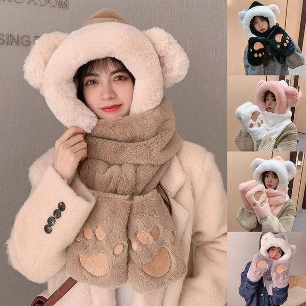 berets autumn winter bear ear plush novelty animal hat 3 in 1 beanie with long scarf, mitten combo skiing scarf for women, Blue;gray
berets autumn winter bear ear plush novelty animal hat 3 in 1 beanie with long scarf, mitten combo skiing scarf for women, Blue;gray