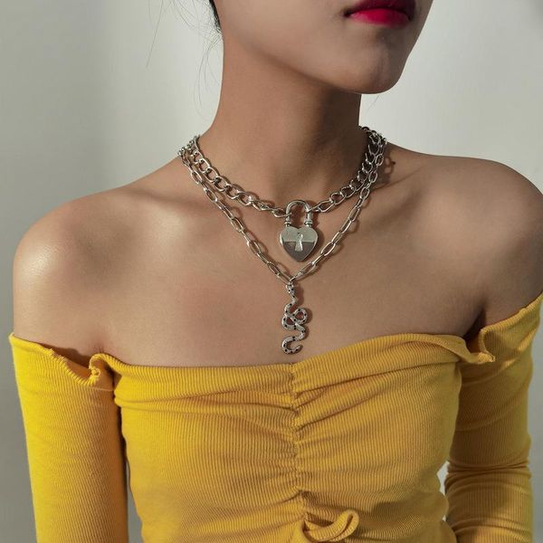 pendant necklaces timeonly gold color chunky cuban chain necklace for women mujer hollow wide curb link lock snake double layers chokers, Silver
pendant necklaces timeonly gold color chunky cuban chain necklace for women mujer hollow wide curb link lock snake double layers chokers, Silver