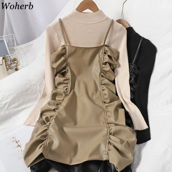 women's tracksuits woherb chic fall clothes woman two piece outfits for women korean temperament suit pu dress knit sweater 2 set femme, Gray
women's tracksuits woherb chic fall clothes woman two piece outfits for women korean temperament suit pu dress knit sweater 2 set femme, Gray