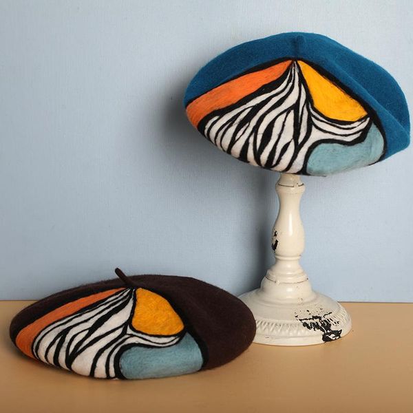 berets women's hat creative black lines vintage artist beret street fashion handmade woolen felt winter french hats party, Blue;gray
berets women's hat creative black lines vintage artist beret street fashion handmade woolen felt winter french hats party, Blue;gray