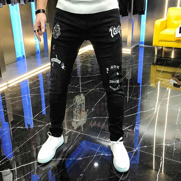 jean autumn men's jeans offset card small bee-embroidered elastic and beautiful leggings mid-waist youth worn pants, Blue
jean autumn men's jeans offset card small bee-embroidered elastic and beautiful leggings mid-waist youth worn pants, Blue