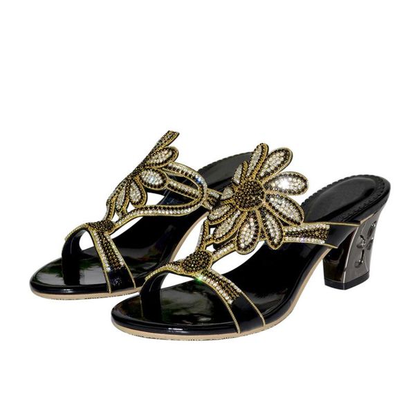 slippers summer women's thick high heel hollow flower rhinestones diamonds large size, Black
slippers summer women's thick high heel hollow flower rhinestones diamonds large size, Black
