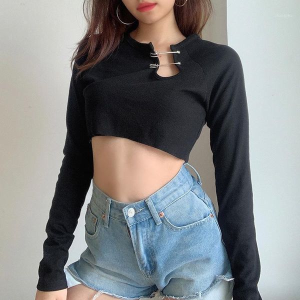women's t-shirt basic black goth women short-length 2021 casual cool pin brooch hollow out long-sleeved tshirt fashion sport top, White
women's t-shirt basic black goth women short-length 2021 casual cool pin brooch hollow out long-sleeved tshirt fashion sport top, White