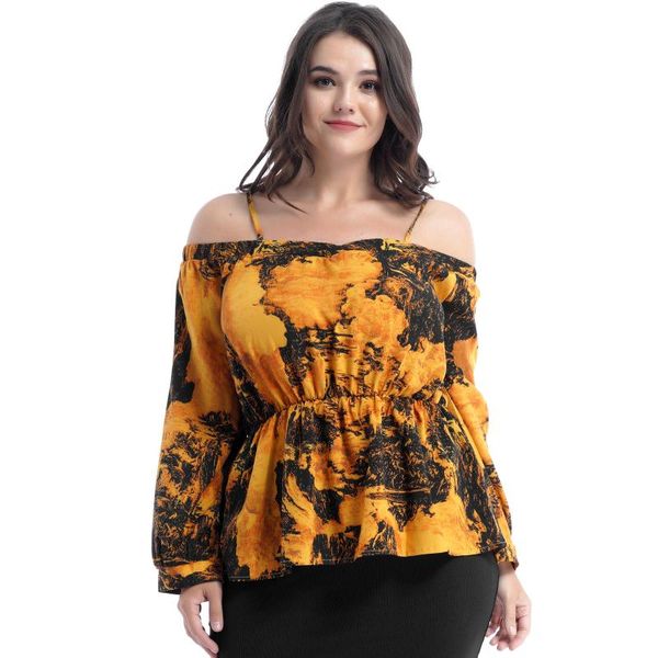 women's t-shirt plus size women stylish print off shoulder adjustable strap long sleeves elastic waist ruffle hem casual shirt, White
women's t-shirt plus size women stylish print off shoulder adjustable strap long sleeves elastic waist ruffle hem casual shirt, White