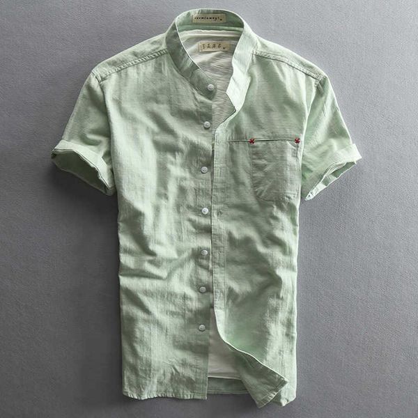 men's casual shirts slim fit mandarin collar short sleeve linen cotton shirt men white green dark blue summer with pocket, White;black
men's casual shirts slim fit mandarin collar short sleeve linen cotton shirt men white green dark blue summer with pocket, White;black