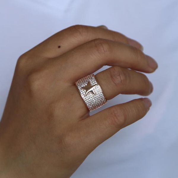 wedding rings engraved star ring women sparking cz fashion wide band femme lady statement rose gold color jewelry, Slivery;golden
wedding rings engraved star ring women sparking cz fashion wide band femme lady statement rose gold color jewelry, Slivery;golden