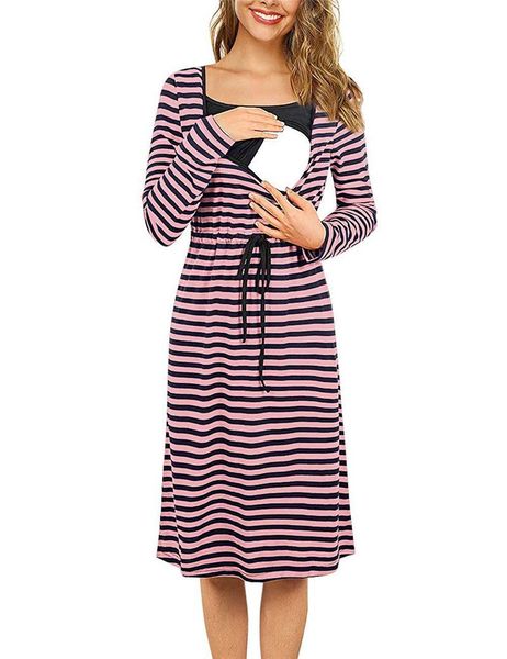 women's clothing for pregnant women stitching waist stripe fashion mid length home dress lactation maternity dresses, White
women's clothing for pregnant women stitching waist stripe fashion mid length home dress lactation maternity dresses, White