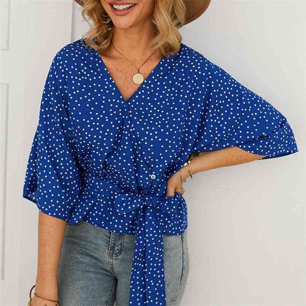 summer elegant shirt fashion retro v-neck floral print polka dot with belt womens and blouses 210508, White
summer elegant shirt fashion retro v-neck floral print polka dot with belt womens and blouses 210508, White