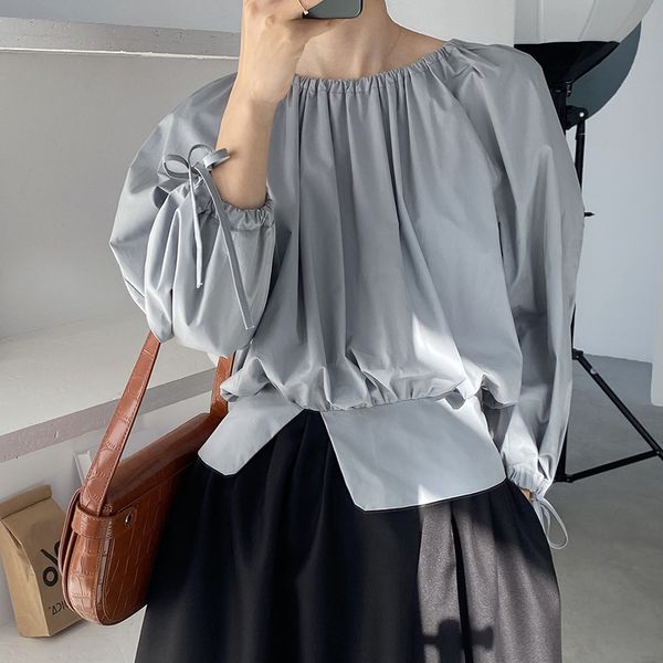 two piece dress lace up solid color shirt female 2021 spring round neck washed cotton casual blouser korean lantern sleeve cbo, White
two piece dress lace up solid color shirt female 2021 spring round neck washed cotton casual blouser korean lantern sleeve cbo, White