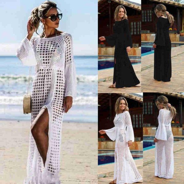 women's swimwear 2021 women hollow knitted beach long sleeve bikini summer female ladies lace cover up maxi holiday dress, White;black
women's swimwear 2021 women hollow knitted beach long sleeve bikini summer female ladies lace cover up maxi holiday dress, White;black