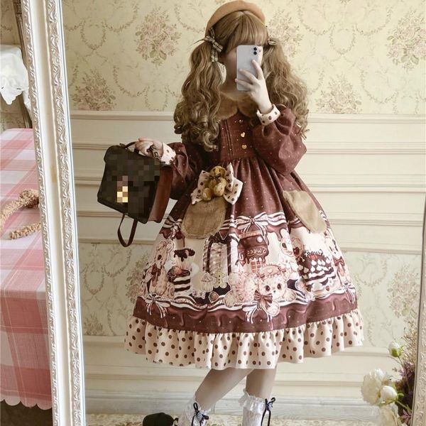 casual dresses spring autumn women vintage sweet lolita op dress cartoon bear print victorian girls kawaii ruffles party princess, Black;gray
casual dresses spring autumn women vintage sweet lolita op dress cartoon bear print victorian girls kawaii ruffles party princess, Black;gray