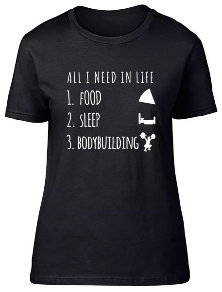 all i need in life is food sleep and bodybuilding fitted womens ladies t shirt, White;black
all i need in life is food sleep and bodybuilding fitted womens ladies t shirt, White;black