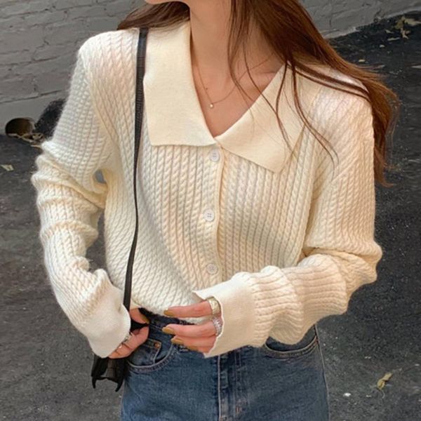 women's knits & tees collar twist knit spring autumn 2021 french gentle cardigan sweater design rac, White
women's knits & tees collar twist knit spring autumn 2021 french gentle cardigan sweater design rac, White