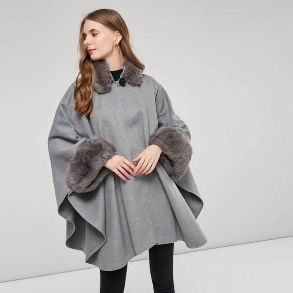 women's wool & blends nice quality lady faux hair collor woolen cape stylish england style batwing sleeve cloak winter bat coats trendy, Black
women's wool & blends nice quality lady faux hair collor woolen cape stylish england style batwing sleeve cloak winter bat coats trendy, Black