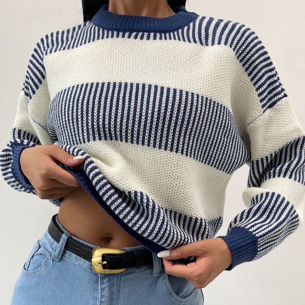 women's sweaters striped knitted shirt casual contrast seam cleavage on female long sleeve sweaters autumn releases y2k 7tx0, White;black
women's sweaters striped knitted shirt casual contrast seam cleavage on female long sleeve sweaters autumn releases y2k 7tx0, White;black