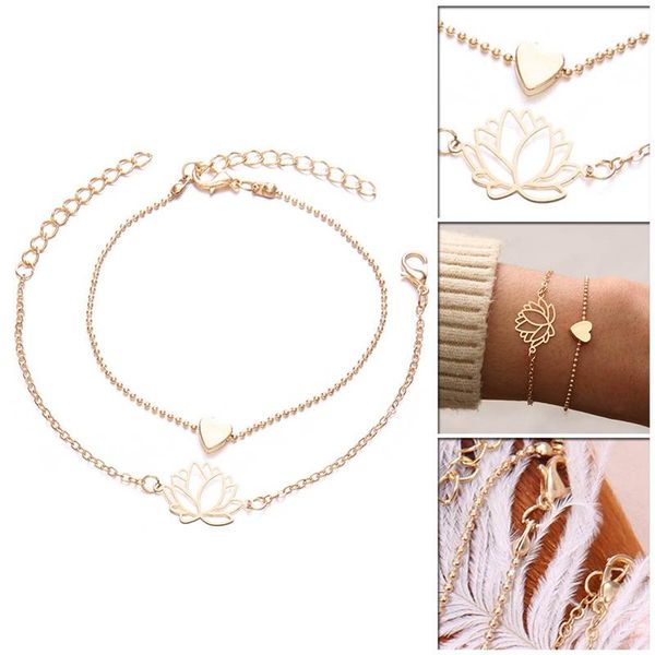 link, chain 2pcs/set simple personality hollow lotus lovely tiny heart bracelets bangle multilayer jewelry gift for women, Black
link, chain 2pcs/set simple personality hollow lotus lovely tiny heart bracelets bangle multilayer jewelry gift for women, Black
