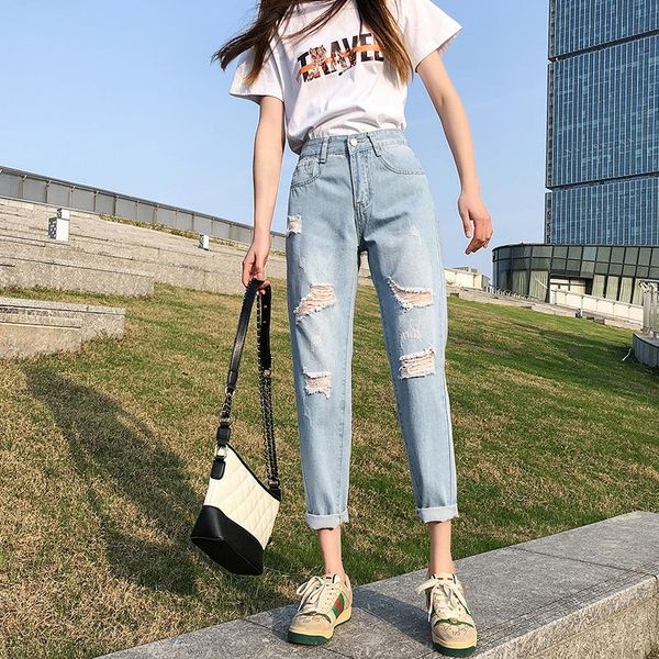 women's jeans spring boyfriend korean women hole straight leg high waist ropa mujer cotton wide pants washed blue mom b06106
women's jeans spring boyfriend korean women hole straight leg high waist ropa mujer cotton wide pants washed blue mom b06106