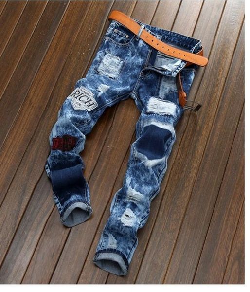 men's jeans fashion vintage mens ripped pants slim fit distressed hip hop denim cool male novelty streetwear jean trousers, Blue
men's jeans fashion vintage mens ripped pants slim fit distressed hip hop denim cool male novelty streetwear jean trousers, Blue