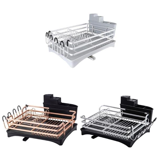 storage baskets aluminum dish drying rack with drainboard tray adjustable swivel spout plate bowl cup shelf removable cutlery holder
storage baskets aluminum dish drying rack with drainboard tray adjustable swivel spout plate bowl cup shelf removable cutlery holder