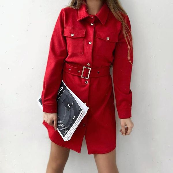 autumn solid color suede turndown womens dresses collar single breasted long sleeve with belt, Black;gray
autumn solid color suede turndown womens dresses collar single breasted long sleeve with belt, Black;gray