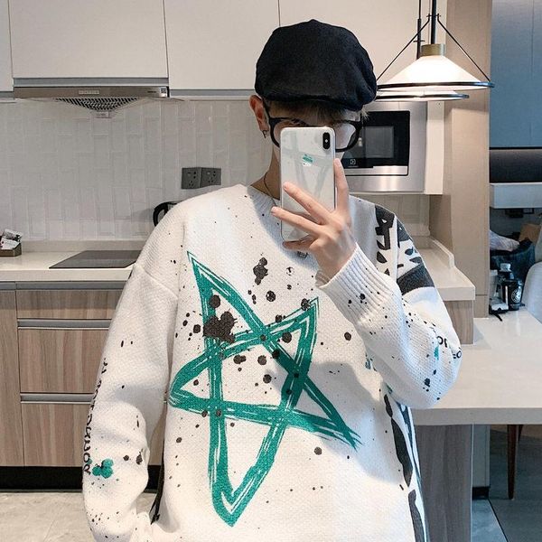 men's sweaters o-neck loose male clothes knitting tie-dye printed star long sleeve pullover oversize autumn winter men coat, White;black
men's sweaters o-neck loose male clothes knitting tie-dye printed star long sleeve pullover oversize autumn winter men coat, White;black