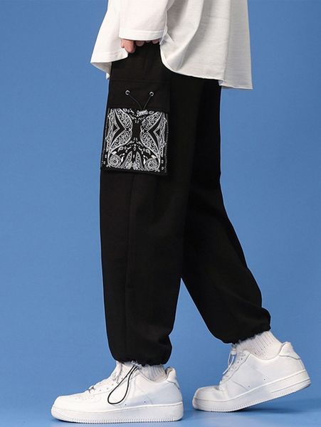 men paisley print flap pocket side elastic waist sweatpants 81q7#, Black
men paisley print flap pocket side elastic waist sweatpants 81q7#, Black