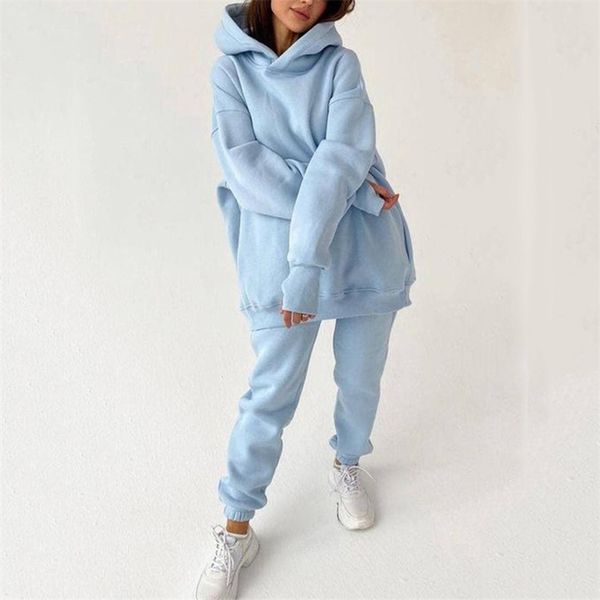 women's fleece tracksuit oversized hooded suit solid hoodies and jogger pants 2 pieces sets female autumn winter casual 211116, Gray
women's fleece tracksuit oversized hooded suit solid hoodies and jogger pants 2 pieces sets female autumn winter casual 211116, Gray