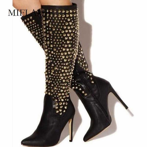 boots pointed toe stiletto long women rivets studded knee high heeled winter side zipper nightclub thigh heels, Black
boots pointed toe stiletto long women rivets studded knee high heeled winter side zipper nightclub thigh heels, Black