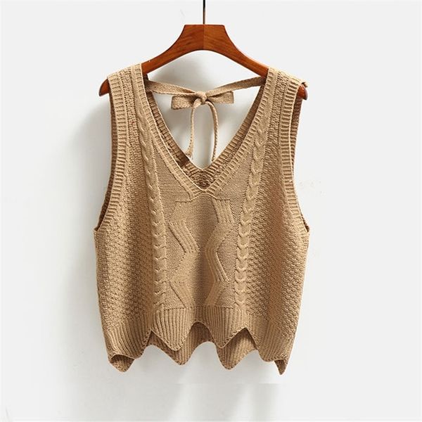 autumn women sweater vest fashion backless lace up bow sleeveless pullover knitted korean v neck loose short outerwear 210522, White
autumn women sweater vest fashion backless lace up bow sleeveless pullover knitted korean v neck loose short outerwear 210522, White