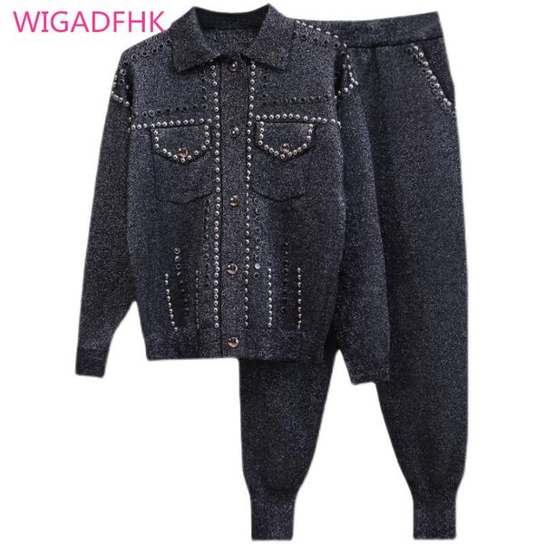 women's tracksuits winter 2 piece sets bead sweater set women long sleeve knitted +trousers tracksuit fashion two autumn, Gray
women's tracksuits winter 2 piece sets bead sweater set women long sleeve knitted +trousers tracksuit fashion two autumn, Gray