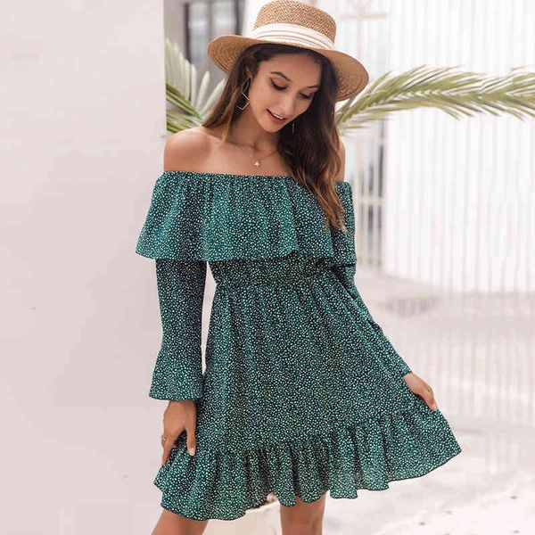 women's vintage polka dot autumn off shoulder casual women winter ruffled green ladies dress vestidos 210415, Black;gray
women's vintage polka dot autumn off shoulder casual women winter ruffled green ladies dress vestidos 210415, Black;gray