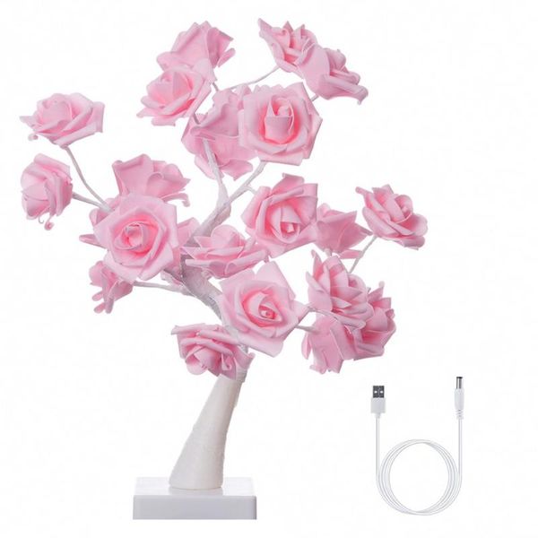 table lamps rose flower bedroom bedside led lamp home decor simulation tree christmas wedding party decoration valentine's day gift