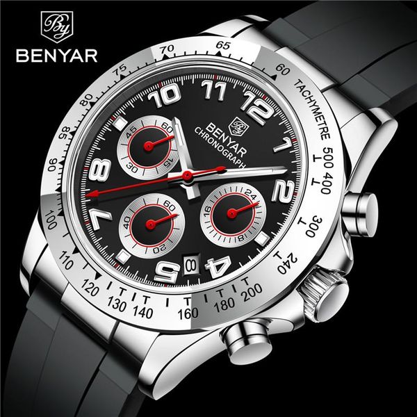 wristwatches benyar watch men sport quartz male chronograph calendar clock black rubber military business wristwatch 5192, Slivery;brown 
wristwatches benyar watch men sport quartz male chronograph calendar clock black rubber military business wristwatch 5192, Slivery;brown