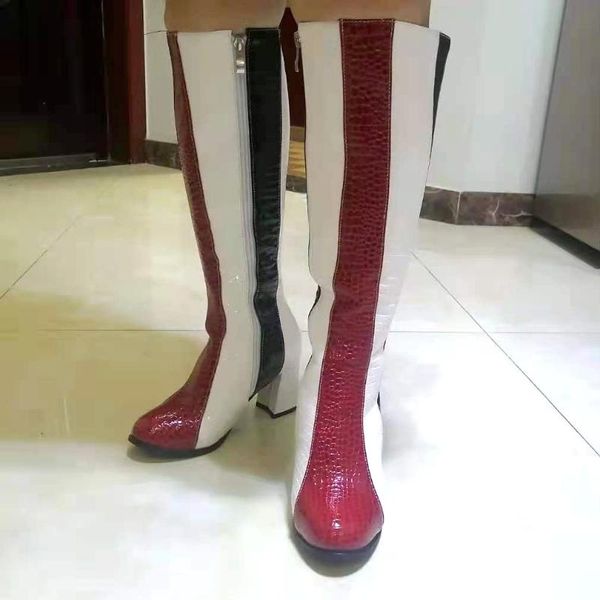 boots stone texture thick heel color matching fashion women's knee-length large size side zipper street trendy, Black 
boots stone texture thick heel color matching fashion women's knee-length large size side zipper street trendy, Black