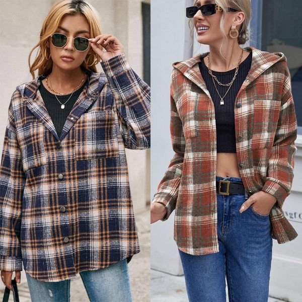 women's jackets loose casual long-sleeved plaid hoodie jacket, shirt blouse woman, Black;brown
women's jackets loose casual long-sleeved plaid hoodie jacket, shirt blouse woman, Black;brown