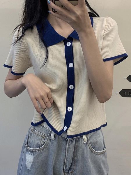 spring and summer women's wear contrast short style thin sleeve t-shirt knitting tide, White
spring and summer women's wear contrast short style thin sleeve t-shirt knitting tide, White