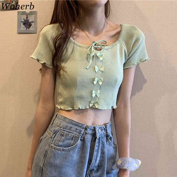 short sleeve crop women thin knitwear t-shirt korean chic bow bandage t shirts loose all match stylish tee 210422, White
short sleeve crop women thin knitwear t-shirt korean chic bow bandage t shirts loose all match stylish tee 210422, White