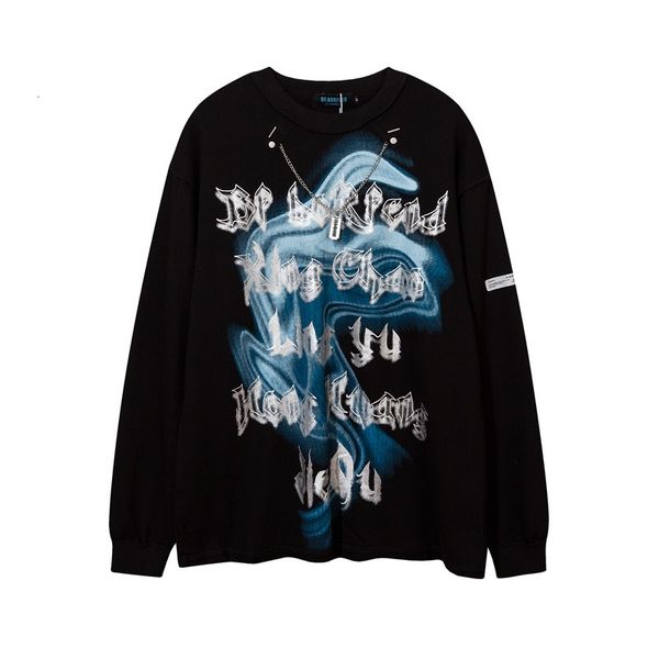 ins high street hip hop print necklace long sleeve pullover autumn and winter men's and women's large size sweater backing long t, Black 
ins high street hip hop print necklace long sleeve pullover autumn and winter men's and women's large size sweater backing long t, Black