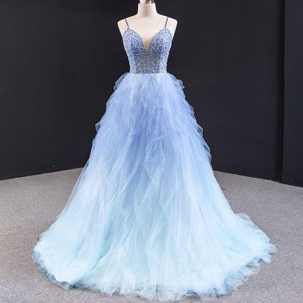 party dresses light blue elegant long tulle prom spaghetti strap beading ruffles a-line women formal evening gowns custom made, White;black
party dresses light blue elegant long tulle prom spaghetti strap beading ruffles a-line women formal evening gowns custom made, White;black
