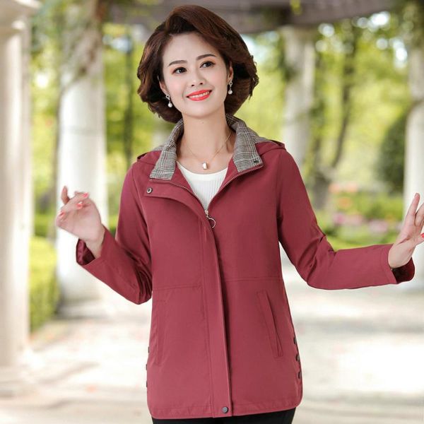 women's jackets spring autumn middle aged women casual jacket with hood pink red turn down collar zipper front hooded coat plus size ou, Black;brown
women's jackets spring autumn middle aged women casual jacket with hood pink red turn down collar zipper front hooded coat plus size ou, Black;brown