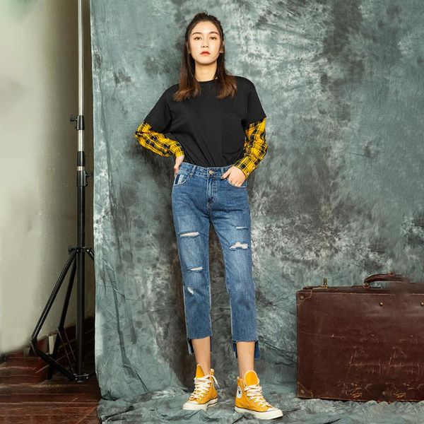 women's jeans blue holes sanding edge patchwork design casual cut pockets mid-waist regular wear summer autumn
women's jeans blue holes sanding edge patchwork design casual cut pockets mid-waist regular wear summer autumn