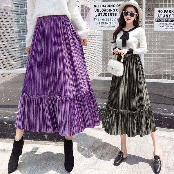 skirts 2021 winter women solid pleated skirt for female velvet black gray purple high waist ladies long ankle-length midi gj245
skirts 2021 winter women solid pleated skirt for female velvet black gray purple high waist ladies long ankle-length midi gj245
