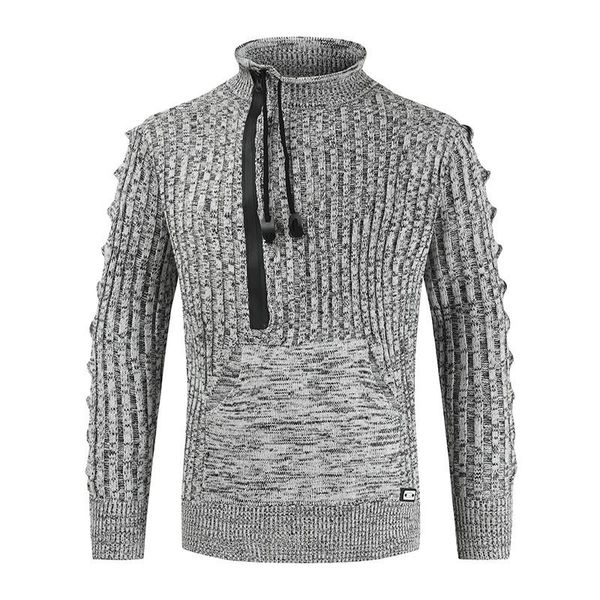 men's sweaters autumn and winter fashion 2021 half high neck personality drawstring casual quality, White;black
men's sweaters autumn and winter fashion 2021 half high neck personality drawstring casual quality, White;black