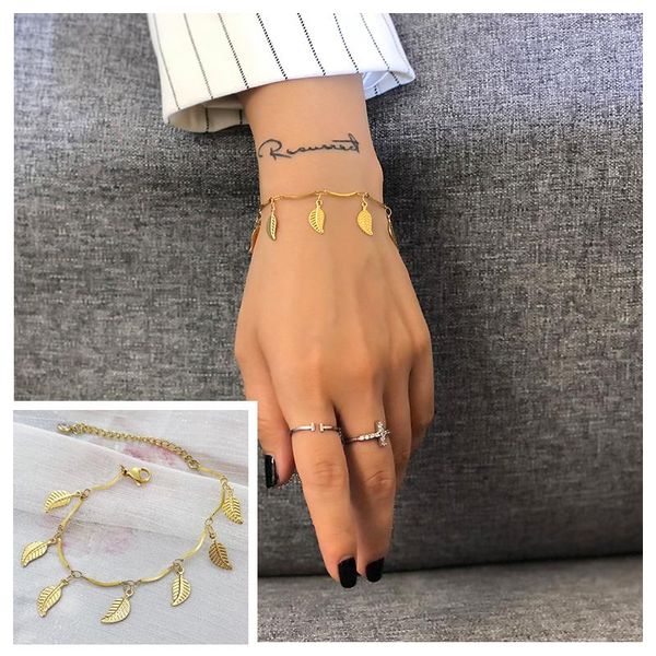 link, chain charm leaf bracelet for women adjustable link wristband stainless steel layered jewelry, Black
link, chain charm leaf bracelet for women adjustable link wristband stainless steel layered jewelry, Black