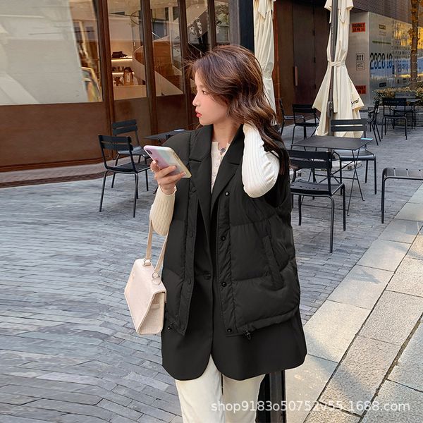 light et women's 2021 autumn and winter korean fashion splicing down suit collar vt coat, Black
light et women's 2021 autumn and winter korean fashion splicing down suit collar vt coat, Black