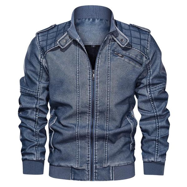 leather coats european windbreaker jacket men's jackets winter fleece casual motorcycle biker fur & faux, Black