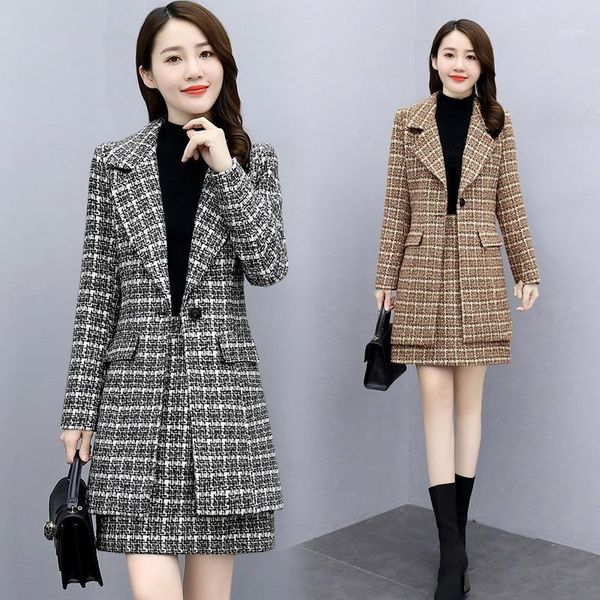 two piece dress women plaid autumn 2 set blazer,high waist skirt office lady jacket suits women's costumes, White
two piece dress women plaid autumn 2 set blazer,high waist skirt office lady jacket suits women's costumes, White