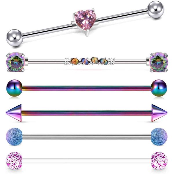 barbell earrings 14g surgical stainless steel opal heart stent industrial perforated transparent fixed rod for women, Silver
barbell earrings 14g surgical stainless steel opal heart stent industrial perforated transparent fixed rod for women, Silver