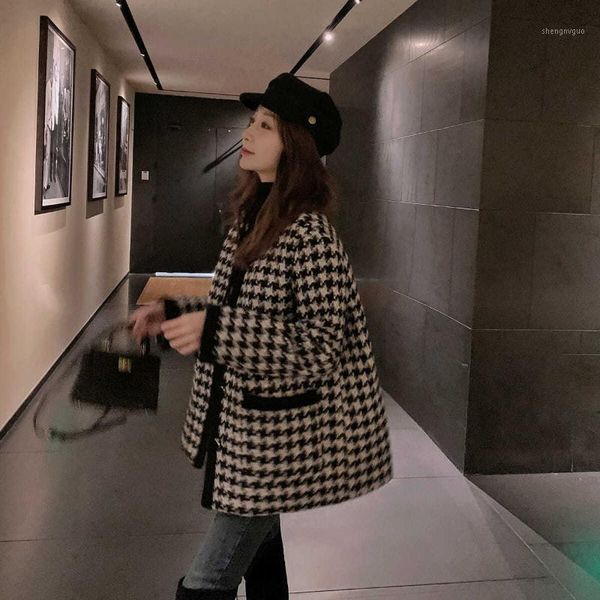 thousand bird plaid versatile loose and thickened woolen coat french small fragrance female women's wool & blends, Black
thousand bird plaid versatile loose and thickened woolen coat french small fragrance female women's wool & blends, Black